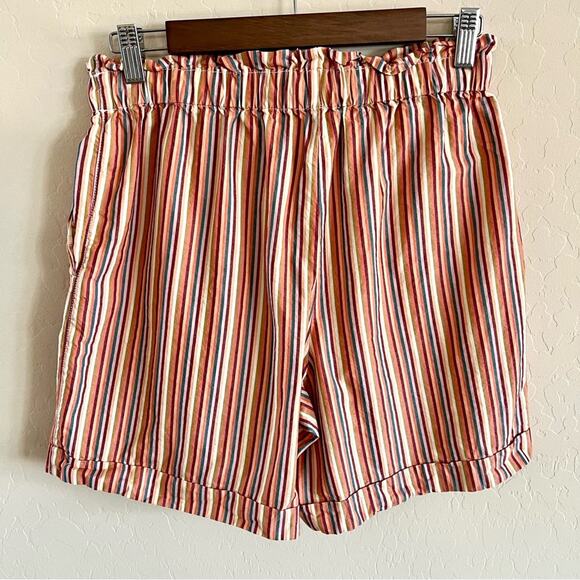 Madewell pull on drawstring mid-length paper bag shorts in rainbow stripe - Picture 7 of 10